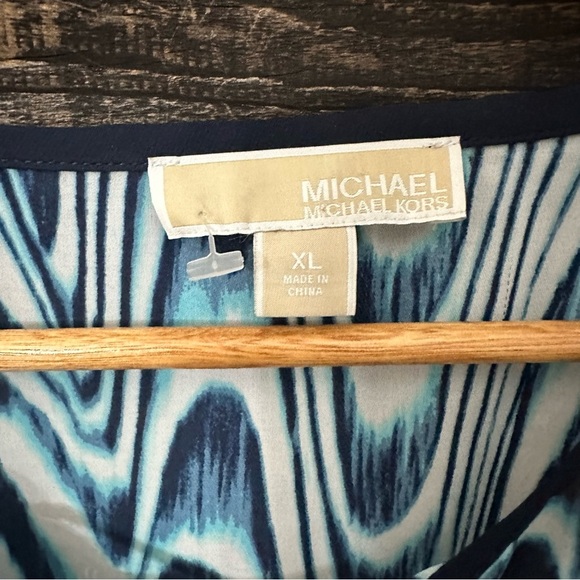 Michael Kors Poncho Tunic Top Size XL Black Turquoise White Career Top‎ EUC - Picture 3 of 5